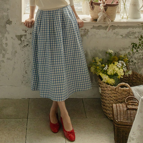 [LABEL] Rich volume! Check Wool Aline Skirt [size:F(55~66)]