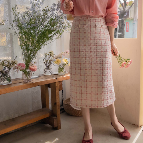 Sucondia Slim Fit Tencel Flexible Tweed Split Band Skirt [size: S(55), M(66)]