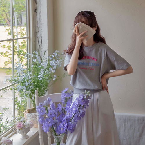 [LABEL] Porto three-dimensional lettering spring embroidery comfortable Tee [size: F(55~66)]