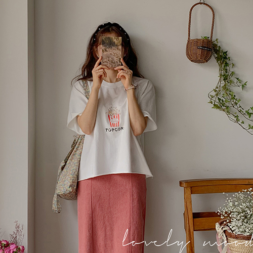 [LABEL] Tok Tok Popcorn Jinju Jjing Casual Mood Cotton T-shirt [size: F(55~77)]