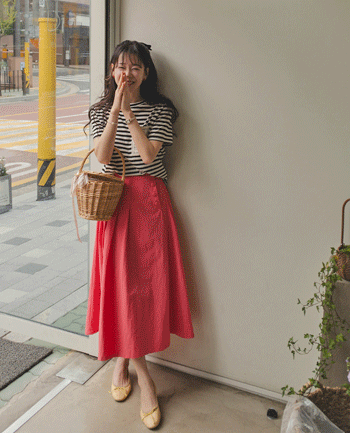 [LABEL] Color Judy Flare Wrap Button Skirt [size:F(55~66)]