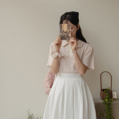 [New product 8,000 won special price] <FONT color=#5a3954>MADE LIN</font> Poco Lovely Waffle Round Collar Freel Tee [size: F(55~66)]