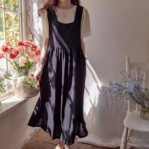[New product special price 7,000 won discount] <FONT color=#5a3954>MADE LIN</font> Roeden Square Neck One Piece with a smooth edge fit without worrying about wrinkles [size: F(55~66)]