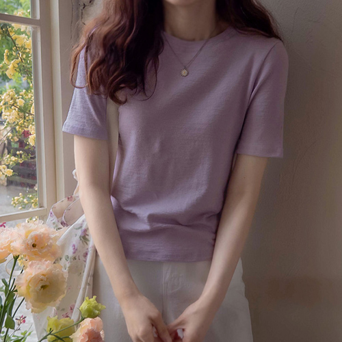 [Light Purple Temporarily Out of Stock][LABEL] Joy Linen Slim Fit Slab Tee[size:F,1][Light Purple-Sequential delivery after 5/27]
