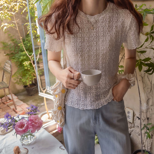 [LABEL] Clara Flower Lovely Stretchy Slim Fit Wave Tee [size:F]