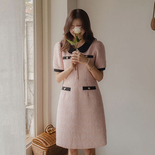 <FONT color=#5a3954>MADE LIN</font> Charlotte High Quality Tweed One Piece <FONT color=#d8a4a4>[Scratch Sale]</font>