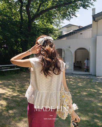 [Best Special Price 7,000 Won Discount] <FONT color=#5a3954>MADE LIN</font> Flory Embroidery Cap Sleeve Frill Line Sleeveless Shirts Blouse [size:F(55~66)]