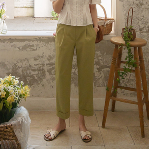 [comfortable! Light!] Summer cooling quick pintuck wide fit Banding Slacks [size: S, M, L]