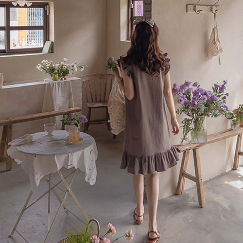 [Best Special Price 10,000 Won Discount] <FONT color=#5a3954>MADE LIN</font> Instellar Cute Sharing Summer Linen Edge Fit One Piece [size: F (55~66)]