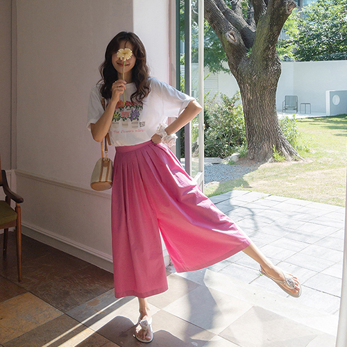 [Cool all summer] [Rust] [Skirt pants] Comfortable wide pants skirt with a twist [size: F (55~66)]