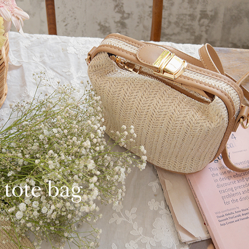 Buckle rattan tote and shoulder bag