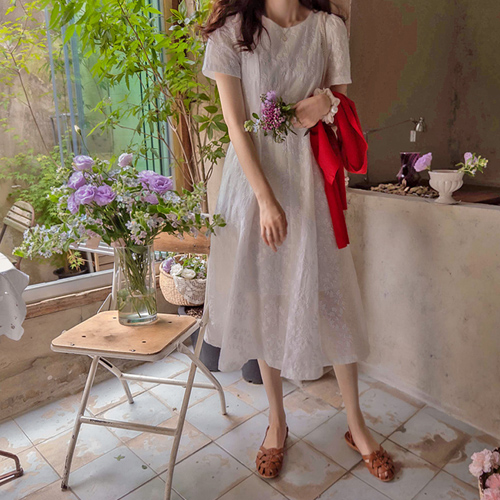 [LABEL] Pint flower embroidery slim shoulder shearling Summer One Piece[size:F(55~66)]