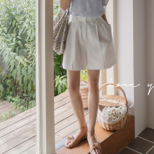 [Fake Pocket] Ed Summer Daily Linen Pintuck Half Pants [size: S, M]