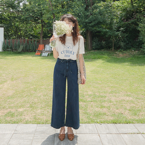 [new popular dark blue version] Purein string wide denim pants [size: S, M, L]