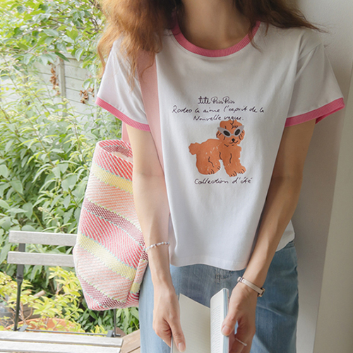 [LABEL] Pretty summer poodle printing T-shirt [size:F,L]