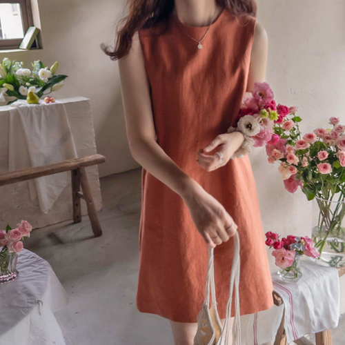 [LABEL] Julienne Summer Orange Linen Edge Fit One Piece[size:F(55~66)]
