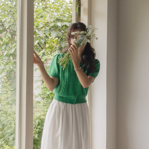 [Summer Knit][Strong Cotton Yarn]nature Scarf Shirring Cardigan [size:F(55~66)]