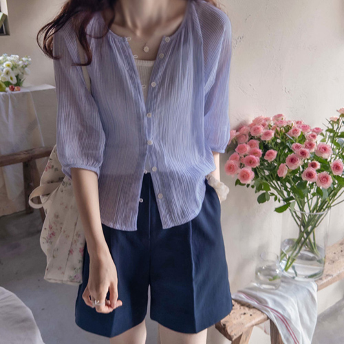 [New product special price 6,000 won discount] <FONT color=#5a3954>MADE LIN</font> Let's Be SummerST Light and airy Blouse [size: F, L]