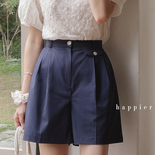 [unique mood] [Solid cotton!] Moss-like pocket semi-Aline two-pin tuck Pants [size: S, M, L]