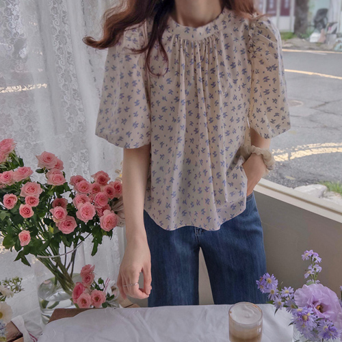 [LABEL] Rovner Flower Shoulder Sharing Summer Moist Rustic Lovely Fit Blouse[size:F(55~66)]