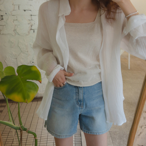 [Air conditioner] [Salanta ♥ Rainy season] Mitsu Tangerur Wrinkle Texture Shirt [size: F (55~66)]