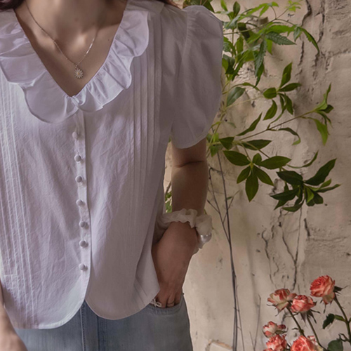 Rachelled Lovely Sharing Collar and Pintac Puff Blouse [size: F(55~66)]