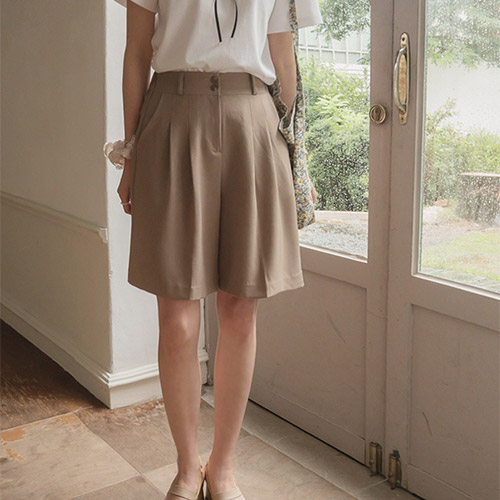 [Flexible♡Hoodle][Two button] Minute Summer Daily Two button pin tuck Banding Pants[size:S,M,L]