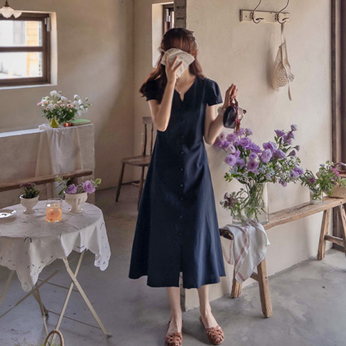 [New product special price 12,000 won discount] <FONT color=#5a3954>MADE LIN</font> Ezville Summer Linen Sophisticated Neckline Edge Fit One Piece [size: S, M, L]