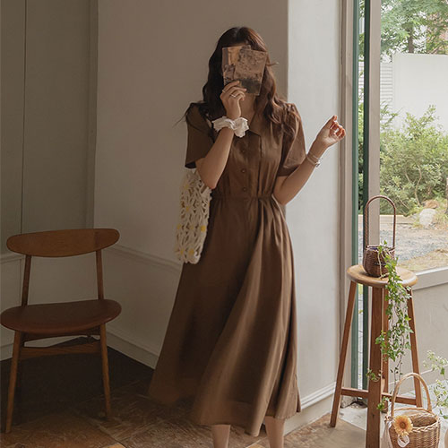 [New product special price 10,000 won discount] <FONT color=#5a3954>MADE LIN</font> [Brown] Pland lovely pin tuck waist flexible summer banding refreshing One Piece [size: F (55~66)]