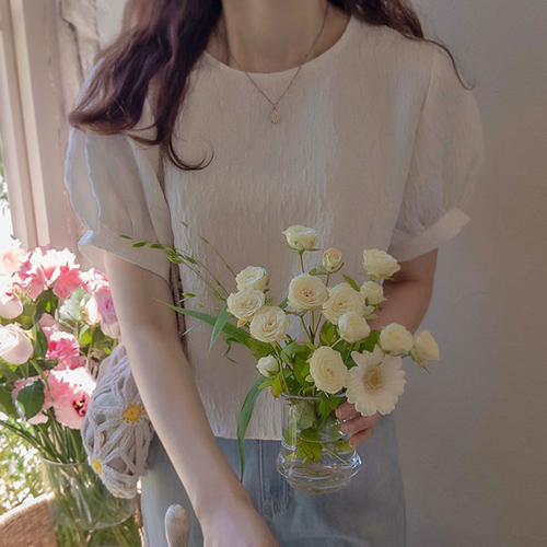 Summer cotton candy jacquard feel, wrinkle emboss, wrinkle-free Blouse [size: F(55~66)]