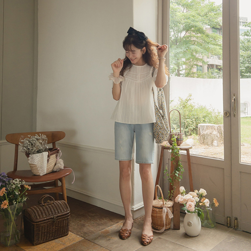 Purein Delicate Washed Denim Half Pants [size: S, M, L]