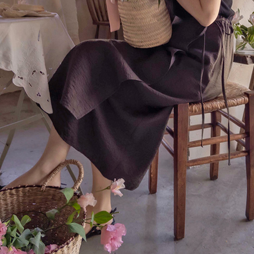 Elsby Chalanghan Linen Cool Thong Slim Fit Waistband Wrap Skirt [size: F (55~66)]