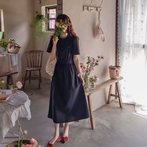 [LABEL] Crunchia Shubutton & Pocket Lovely Light and Elegant One Piece [size:F,1]