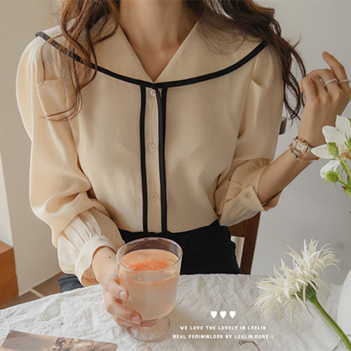 [New arrivals for the mid-season][LABEL] Harris feminine mood puff blouse[size:F,1]