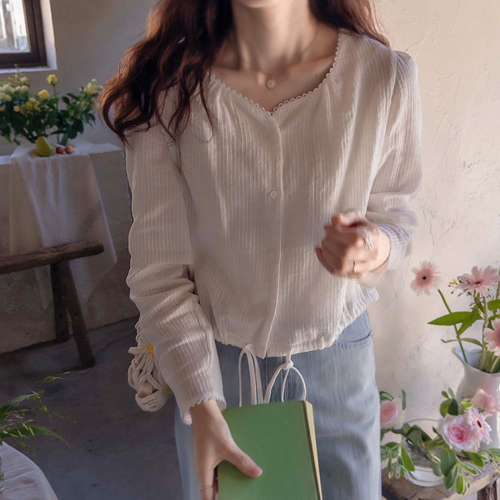 Royder two-way sleeve cute Race pure line blouse [size: F (55~66)]