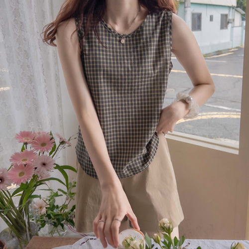 Leitz Sugar Check Daily Mapsifit Sleeveless Shirts Blouse [size:F(55~66)]