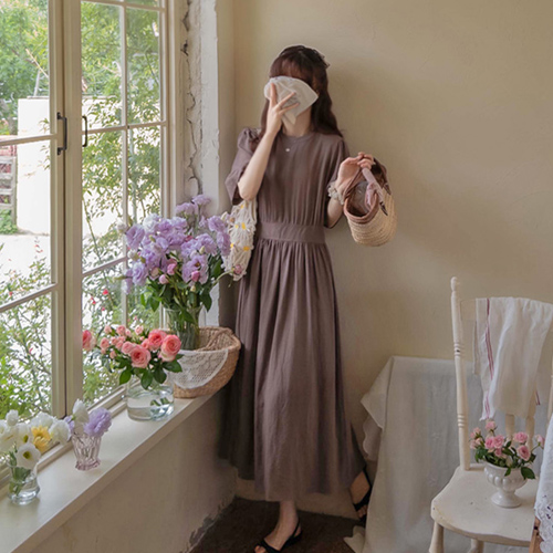 [New product special price 7,000 won discount] <FONT color=#5a3954>MADE LIN</font> Clovis sharing edge fit neck ribbon elegant One Piece [size: F (55~66)]