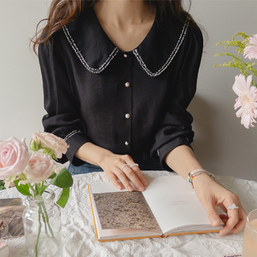 Cliché Romantic Mood Pearl Button Kara Blouse [size:F(55~66)]