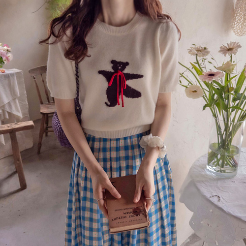 [LABEL] Cute Ribbon Bear Soft and Flexible Knit for Fall Season [size:F(55~66)]