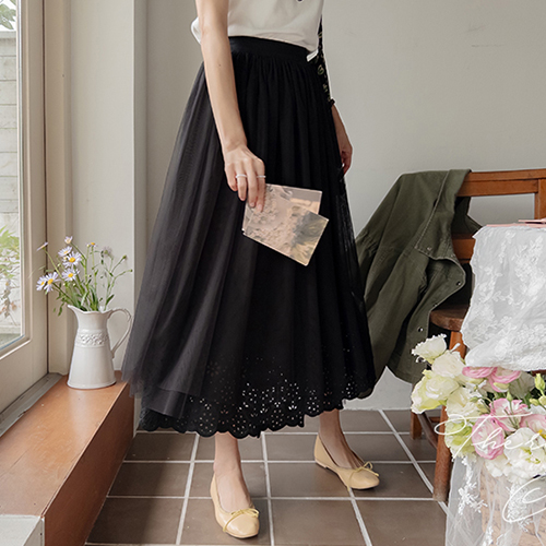 [Double Layered Sha Skirt][New Product Special Price 10,000 Won Discount] <FONT color=#5a3954>MADE LIN</font> Rochella Lovely Mood Sha Skirt[size: F(55~66)]