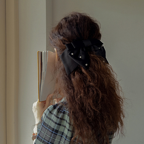 pearl Dot Velvet bowknot hairpin