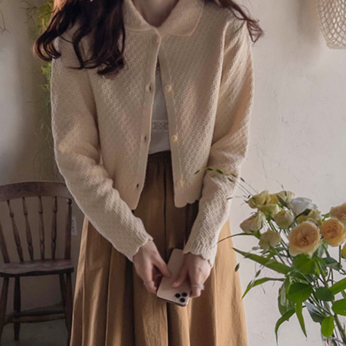 Anne Matilda Lovely Wave Hem Lettering Crop Cardigan [size: F (55~66)]