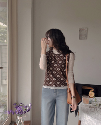 Mellow Soft Touch Flower Knit Vest[size:F(55~66)]