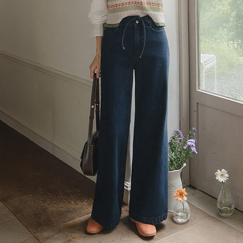 [Fall version][Inquiry rush] Purein string wide denim pants [size:S,M,L]