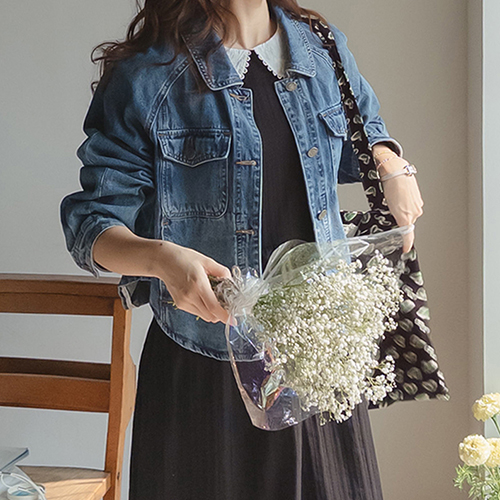 [Pretty Fit][LABEL] Falling Natural Mood Round Collar Denim Jacket [size:F(55~77)]