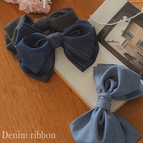 Autumn Denim stitch bowknot hairpin