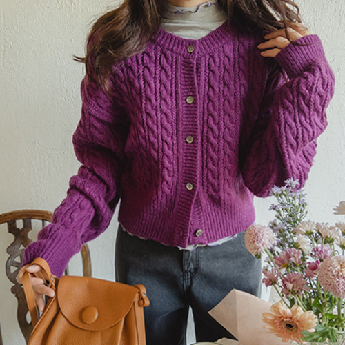 [Pretty purple color] [Soft touch] [LABEL] Judia girlish wool cardigan [size: F (55~66)]