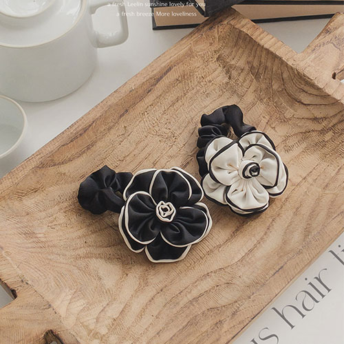 Black Bottle Flower Hair Scrunchie