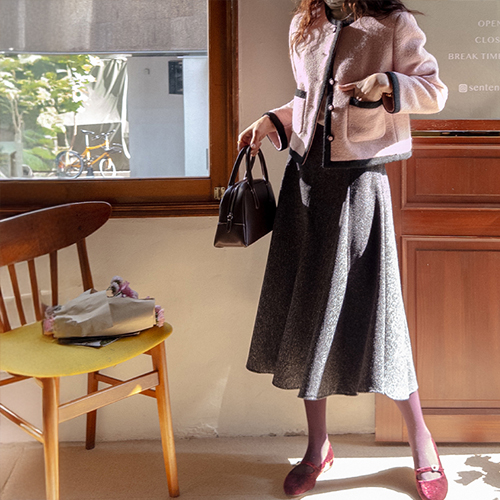 [Wool 30%][Best Special Price 15,000 Won Discount] <FONT color=#5a3954>MADE LIN</font> Lovely Mood Ezelin Boucle Wool Jacket [size: F (55-66)]