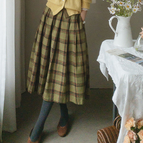 [LABEL] Seine Check Mood Soft napping Banding Skirt [size: F (55~77)]